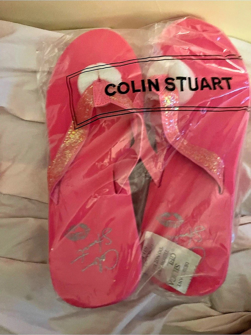 Colin Stuart Glitter Wedge Flip Flops Pink